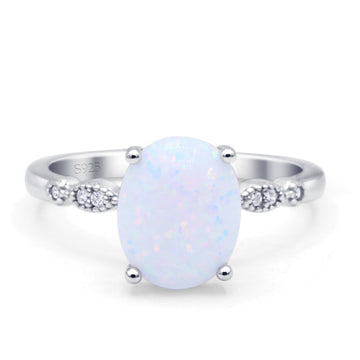 Solitaire Accent Oval Fashion Ring Lab Created White Opal 925 Sterling Silver Wholesale